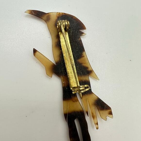 Antique vintage "faux" tortoise shell tortoiseshell carved bird brooch pin - Picture 5 of 6